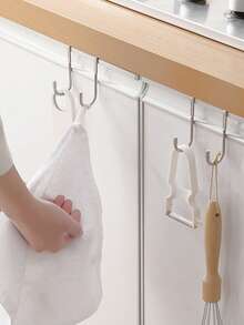 Stainless Steel S-Shaped Hook, Double-Layer S-Shaped Hook, Stainless Steel Material, Easy Installation Without Drilling, Multi-Function Cabinet Door Hook, Can Hang Clothes, Hats, Towels And Bags, Suitable For Entrance, Bathroom, Bedroom And Kitchen, White, Practical Hook, Suitable For Kitchen, Bathroom, Study And Bedroom - Silver - View 12