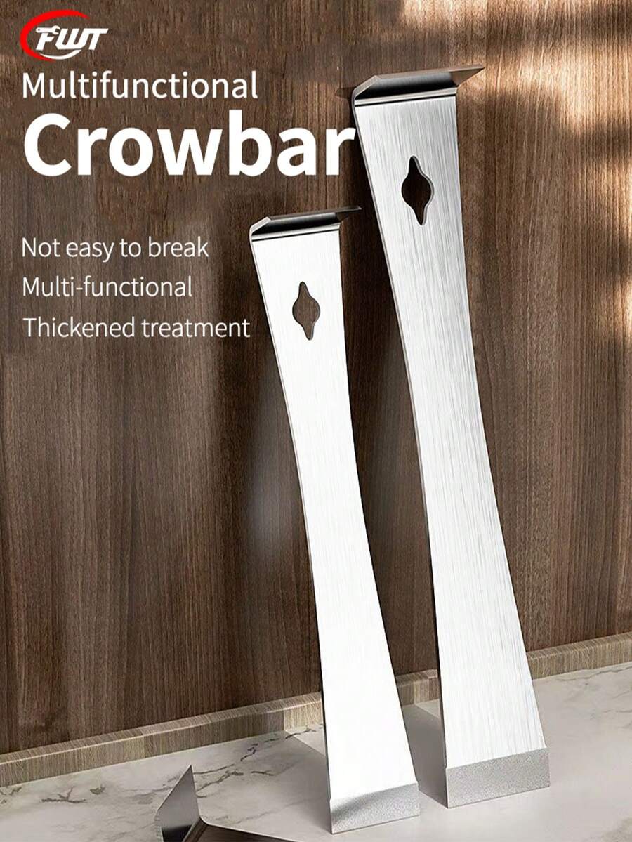 1pc Flat Head Pry Bar, Stainless Steel Material Metal Flat Head Pry Bar, Woodworking Scraper, Multi-Functional Lever Wood Board Disassembly Shovel, Nail Puller Tool, Stainless Steel Pry Scraper Tool, Suitable For Home Decoration And Maintenance - Silver - View 1
