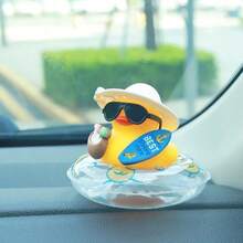 Summer Holiday Beach Small Yellow Duck Car Ornament, Fun Vacation-Themed Car Dashboard Decoration, Non-Slip And Adjustable, Suitable For All Car Models - Tropical Coconut Beach Theme - View 9