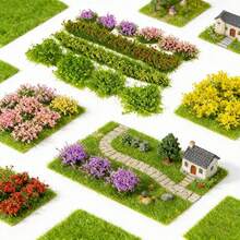 Miniature Static Grass Tufts & Flower Clumps Set For Model Train Diorama, 15x15cm (5.91x5.91in) Artificial Lawn + 1 Box Assorted Color Flower Bushes Kit For Wargaming Terrain, Micro Landscape, Dollhouse Garden, DIY Craft Scenery Building Supplies - Multicolor - View 10