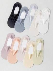 5双装女士超薄冰丝船袜，触感清凉顺滑，透气不闷热，无缝设计完美贴合脚型，硅胶后跟贴条，适合春夏穿着，无纸化包装 - 彩色 - 查看 3