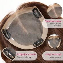 SHINEHAIR 5x5 Hairpiece For Women – Natural Colored Straight Hair (Black / Light Shades) - A Natural-Looking Hairpiece For The Top Of The Head. Features A Real Hair Fringe To Enhance And Frame The Face. - S4 - 查看 2
