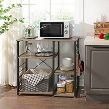 Estantería de cocina para hornear, barra de café, con ganchos, soporte para microondas, estructura metálica, acabado imitación madera. - Marrón - Ver 2