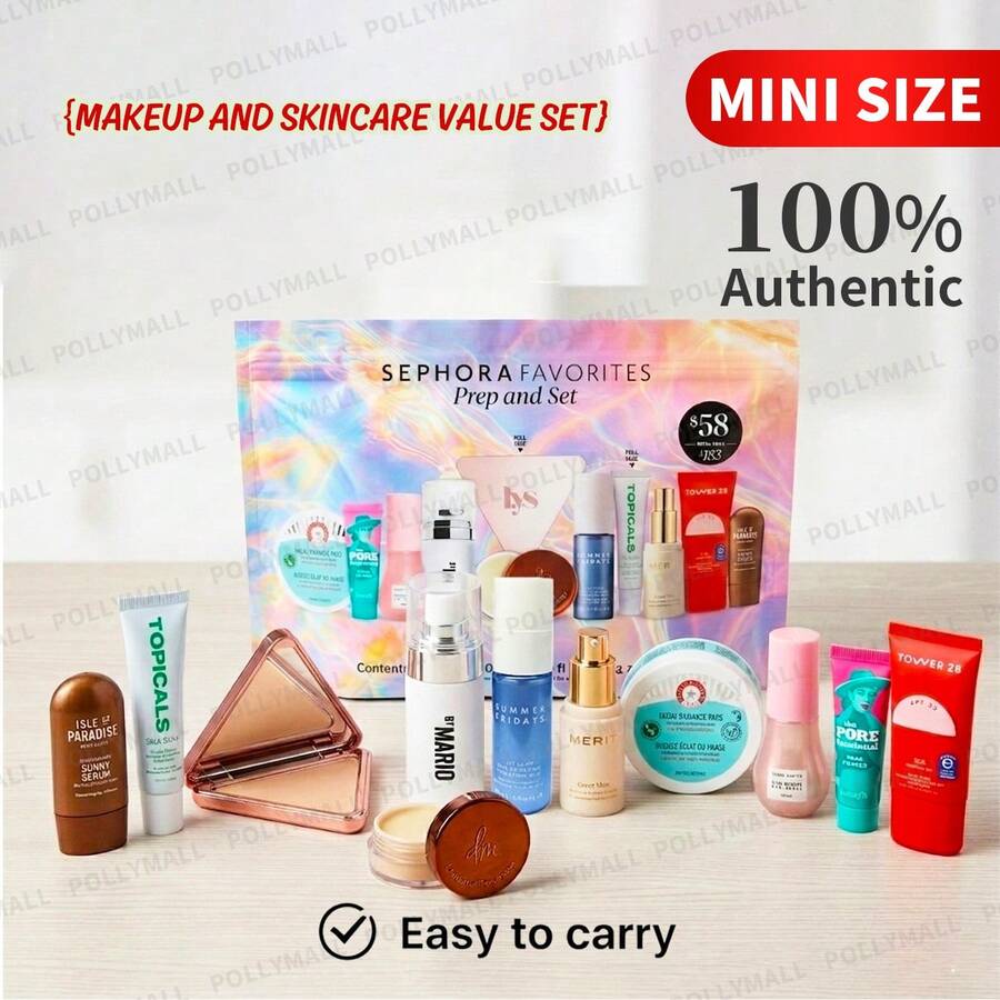 Sephora 10-Piece Prep & Set Makeup And Skincare Value Set For Her- Benefit Primer, Glow Recipe Dew Drops, Summer Fridays Mist, LYS Setting Powder , Merit Priming Moisturizer & More - Travel Size Beauty Discovery Kit - 彩妝及護膚迷你入門套裝 - 查看 1