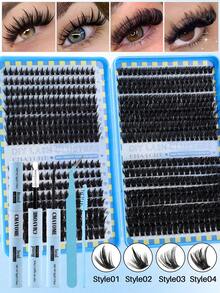 Bộ mi giả D-Curl 592/576/640 sợi kèm keo, nhíp và cọ - Bộ mi giả thân thiện với người mới bắt đầu, tạo vẻ mềm mại và tự nhiên, phù hợp với nhiều hình dạng mắt, giúp mi dày và dài hơn, dễ sử dụng, tự trang điểm mắt, quà tặng cho phụ nữ. - Màu xanh lam - Xem 18