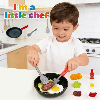 8 piezas Juego de cocina para niños - Sartén, olla, comida y accesorios - Juego de cocina para niños y niñas de 3+ años - Juguete educativo, adecuado para juego de roles, diseño divertido, ideal para niños pequeños