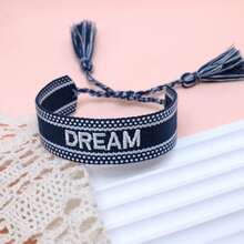 1条绣有“DREAM”字母的手工编织手链，复古简约休闲风，尺寸可调节，适合派对和日常佩戴。 - 寶藍色 - 查看 7