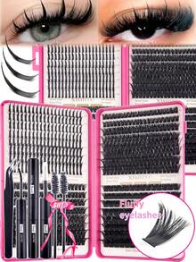 10-16mm D-Curl Flared DIY False Eyelash Clusters, Lengthening & Curling Natural Look, High Density Curl, D-Curl, DIY Lashes, Natural Effect, Thick Long Lashes, Super Soft & Lightweight, Reusable, Includes Makeup Tools, Suitable For Home Or Outdoor Use, Ideal For Weekends, Weddings, Dates, Parties, Music Festivals, Travels, Spring - 彩色 - 查看 10
