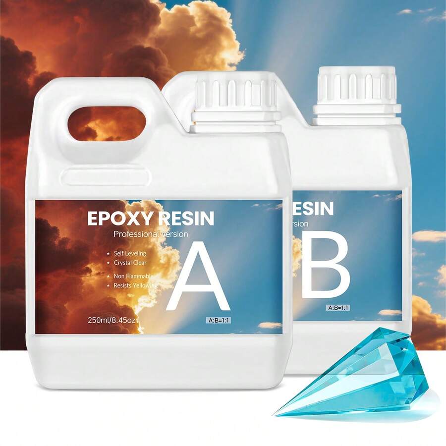 Bộ nhựa epoxy A+B 250ml, kiểu hoàng hôn, không bọt khí, không ố vàng, nhẹ và dễ sử dụng, thích hợp để làm đồ thủ công trên bàn, trang sức, cốc và khuôn nhựa. - Nhựa epoxy - Xem 1