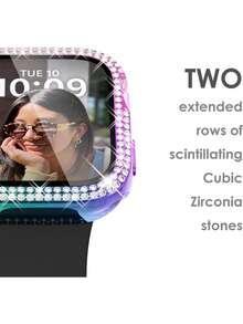 1件装男女通用时尚防摔闪亮二合一超薄钢化玻璃表壳,水钻金属保护框+屏幕保护膜,适用于 40/41/42/44/45/46/49mm,适用于Ultra/SE/11/10/9/8/7/6/5/4系列,智能手表配件 - 七彩色 - 查看 6