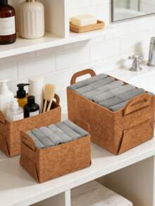 Storage Basket Felt Storage Bin, Foldable Felt Storage Basket, Large Storage Basket, Sundries Storage Basket, Office Item Storage Basket, Collapsible& Convenient Box Organizer With Carry Handles For Office Bedroom Closet Toys Laundry - 棕色 - 查看 8