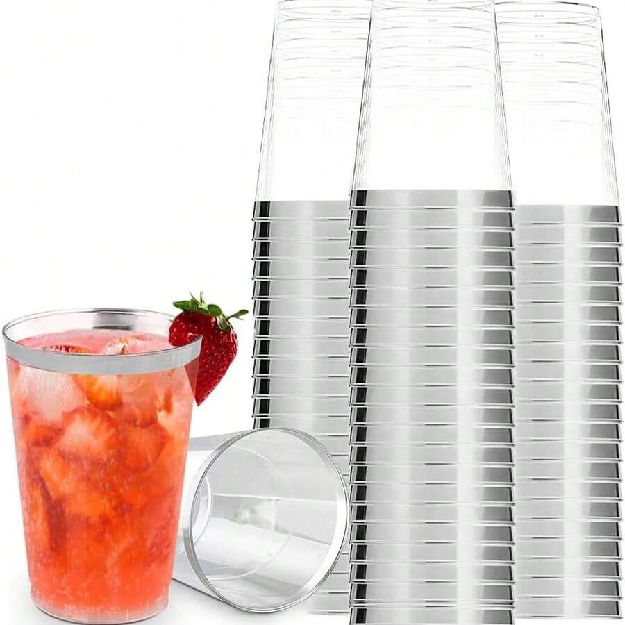 Bộ 20 ly nhựa trong suốt màu bạc, dung tích khoảng 200ml (7oz), thích hợp dùng cho cocktail, sâm panh, bia, martini, tráng miệng, lý tưởng cho các bữa tiệc và đám cưới. - Bạc - Xem 1