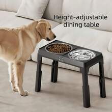 1pc Adjustable Height Elevated Dog/Cat Bowl Stand, Non-Slip Pet Food Water Feeder, Suitable For Small/Medium/Large Dogs - 2800ml Double Bowl Large Capacity - View 1