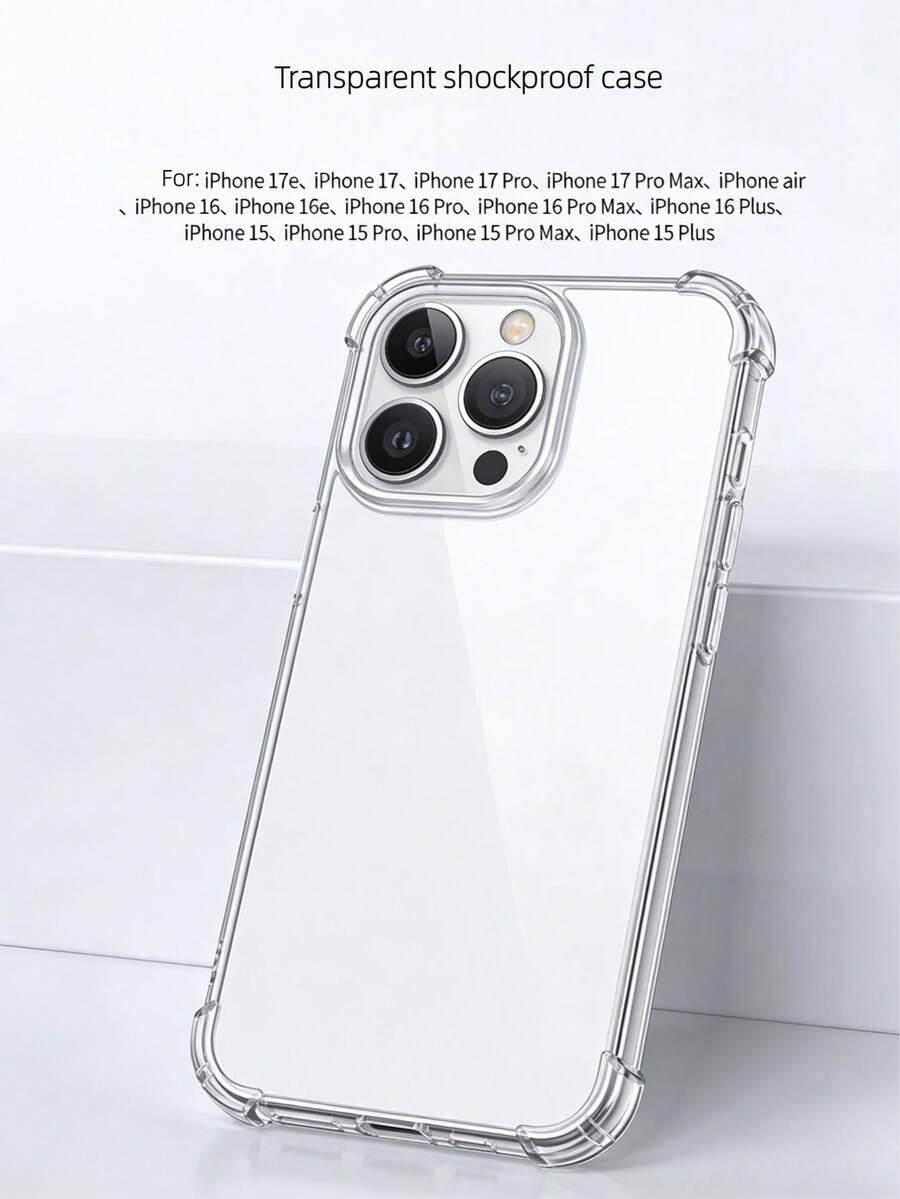 Transparent Anti-Drop Soft TPU Phone Case Compatible With IPhone 17 Series, 17e, 17 Pro, 17 Pro Max, Air, 16 Series, 16e, 16 Pro, 16 Pro Max, 16 Plus, 15 Series, 15 Pro, 15 Pro Max, 15 Plus, 14, 13, 12, 11 Series, Anti-Slip And Scratch-Resistant Full Protection Back Cover - Clear - View 1