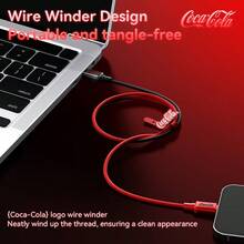 Coca-Cola C16 Starry Series 60W USB C To C Data Cable, [1m/3.3ft] Nylon Braided Fast Charging Cable, 480Mbps Data Transfer, Type-C To Type-C Charging Cable - Black and Red - View 3