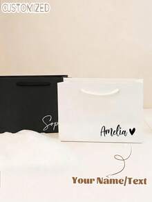 Customized Name Personalized White Paper Gift Bag, Customizable Text Gift Tote Bag, Suitable For Weddings, Birthday Parties, Gift-Ready - Multicolor - View 2
