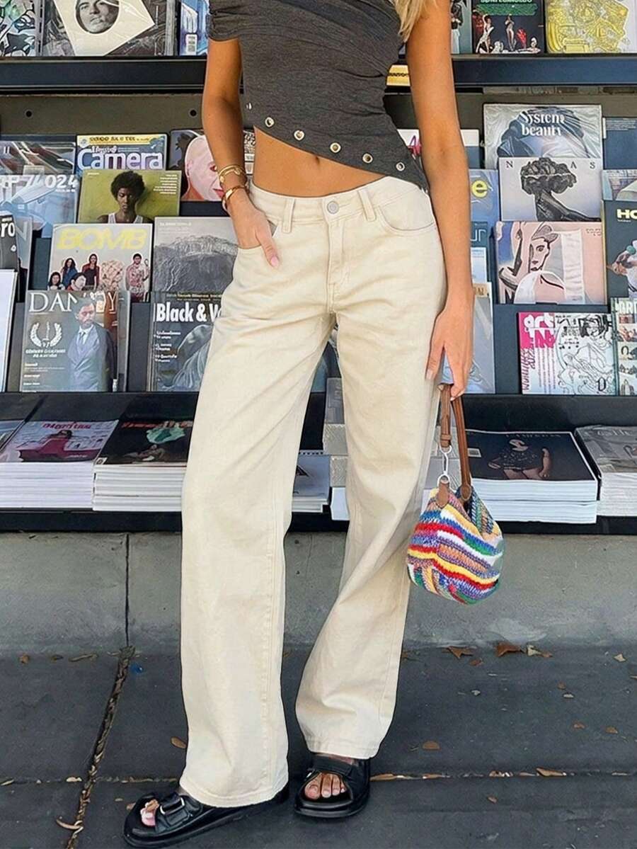 Women's Pocket Button Casual Versatile Daily Wear Flare Leg Jeans