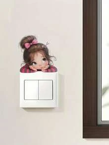 1pc Light Switch Wall Sticker Bundle, 2 Design Options (Monkey / Sweet Girl), Core Keywords: Light Switch Sticker, Wall Decal, Removable, Reusable, No Residue, Cartoon, Monkey, Girl, Waterproof, Home Decor, Bedroom, Living Room, Switch Cover - 001 - View 9