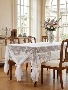 1pc White Lace Tablecloth Fabric Combination, With Tassel Edges And All-Over Lace Embroidery Design, Keywords: Lace Fabric, Tassel Lace, Embroidered Lace, Wedding Dress, Bridal Gown, Clothing Accessories, Tablecloth, Table Runner, Wedding Decor, Home Decor, White Lace, Wedding Ceremony, Mother's Day Gift, Father's Day Gift, Party Tablecloth - 001 - View 8