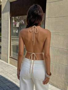 Áo dệt kim nữ SEREN đính sequin, tua rua, khoét eo, gợi cảm, đa năng, thích hợp cho buổi hẹn hò. - Màu Khaki - Xem 4