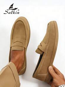 Salkin Mocasines de diseñador para hombres, zapatos casuales de ante sintético, suaves, cómodos, transpirables, antideslizantes, planos, versátiles para trajes, estudiantes, graduación, negocios, fiestas, bodas, primavera/verano/otoño, tallas grandes, múltiples colores disponibles. Nota: Corre pequeño, por favor pida una talla talla grande. Elegancia de dinero viejo otoño - Caqui - Ver 8