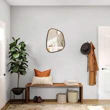 Black Asymmetrical Irregular Oval Wall Mirror Modern Frame Unique Shape Wall - Mounted Vanity Artistic Decor Living Room, Bedroom, Bathroom, Entryway 16x12 - Tan - View 5
