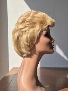 Peluca Corta Rubia Hombre Mujur 70S 80s Cosplay/chistosas//peinados/halloween/pelo corto/natural pelucas 26in Ideal para fiestas - Dorado - Ver 2