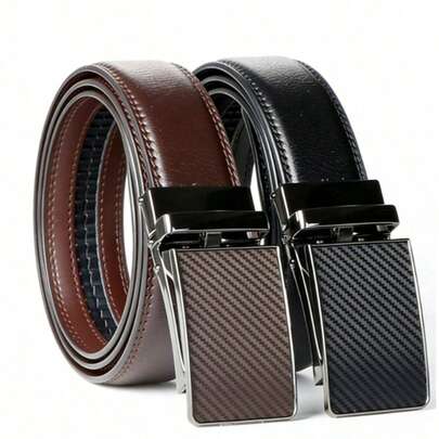 Men's Genuine Leather Ratchet Belt - Adjustable Automatic Buckle, Alloy Buckle, High-Quality Leather Patchwork, Suitable For Autumn/Winter, Casual, Outdoor, Sports, Vacation, Graduation Gift, Birthday Gift, Daily Wear