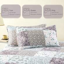 Patchwork Quilts Queen Size Extra Soft Boho Floral Bedspreads for Bed Reversible Lightweight Full Queen Quilt Bedding Set Printed Coverlets with 2 Pillow Shams for All Seasons Grey - Gris Claro - Ver 7