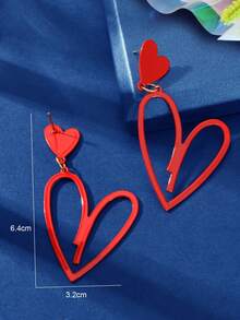 1 Pair Fashion Red Hollow Heart Dangle Earrings Women Party Daily Dating Jewelry - Red - View 4