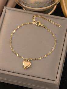 1 pieza Pulsera con colgante de corazón de metal, pulsera con colgante minimalista de uso diario para mujeres - Corazón de amor - Ver 4