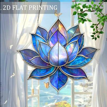 Móc treo trang trí hình hoa sen xanh dương 2D phẳng, thanh lịch, làm từ acrylic, thích hợp cho nhà cửa, văn phòng và phòng tập yoga - Món quà lý tưởng cho những người yêu thiên nhiên và thiền định.