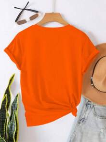 Women's-Shirts And Pearls With Bow, Plus Size Summer Beach Vacation,  Outfit Stylish Women-Shirt With And Pearls Coquette Bow DesignCasual Daily Wear - 橘色 - 查看 2