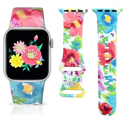 Correa floral compatible con Apple Watch de 40mm, 44mm, 46mm, 41mm, 45mm, 38mm, 42mm, 49mm para hombres y mujeres, correa de repuesto de silicona suave con estampado floral para Apple Watch Series 11, 10, 9, 8, 7, 6, 5, 4, 3, 2, 1, SE, Ultra 3/2/1
