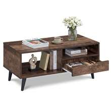 Coffee Table With Storage, Rustic Rectangle Center Table With Drawer & Open Shelves - màu nâu - Xem 9