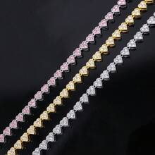 6mm Love Heart-Shaped Zirconium Men's And Women's Hip-Hop Clavicle Chain Jewelry - Hồng - Xem 9