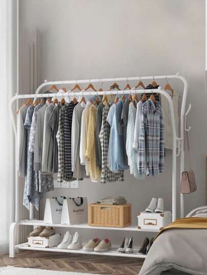 Biały wiszący wieszak na ubrania, mobilny organizer do szafy na podłogę do sypialni, akademika, szafki przy łóżku