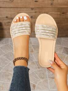 Sandalias bohemias de primavera/verano para mujer, sandalias planas cómodas y ligeras para uso casual, apropiadas para la playa, resort y exteriores - Beis - Ver 1