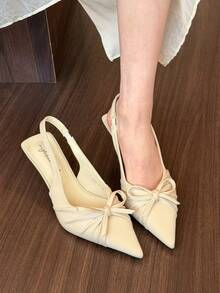 小众法式优雅蝴蝶结闭趾凉鞋，碎花女士套脚鞋，2026春夏款 - 米色 - 查看 3