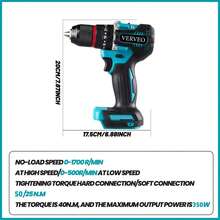 VERVEO Electric Tool, A 20 Volt Three Function Handheld Drill With Impact Function, And A Type-C Interface Added To The Battery Pack To Enhance User Convenience. Drilling, Tightening Screws, Outdoor Maintenance Work, DIY, Etc. - Blue - View 4