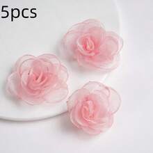 5/10个仿真欧根纱卷曲花头，焦边山茶玫瑰假花，家居婚礼装饰假花DIY工艺品，适用于家居装饰、秋冬婚礼装饰、服装花环剪贴簿配件 - 彩色 - 查看 11