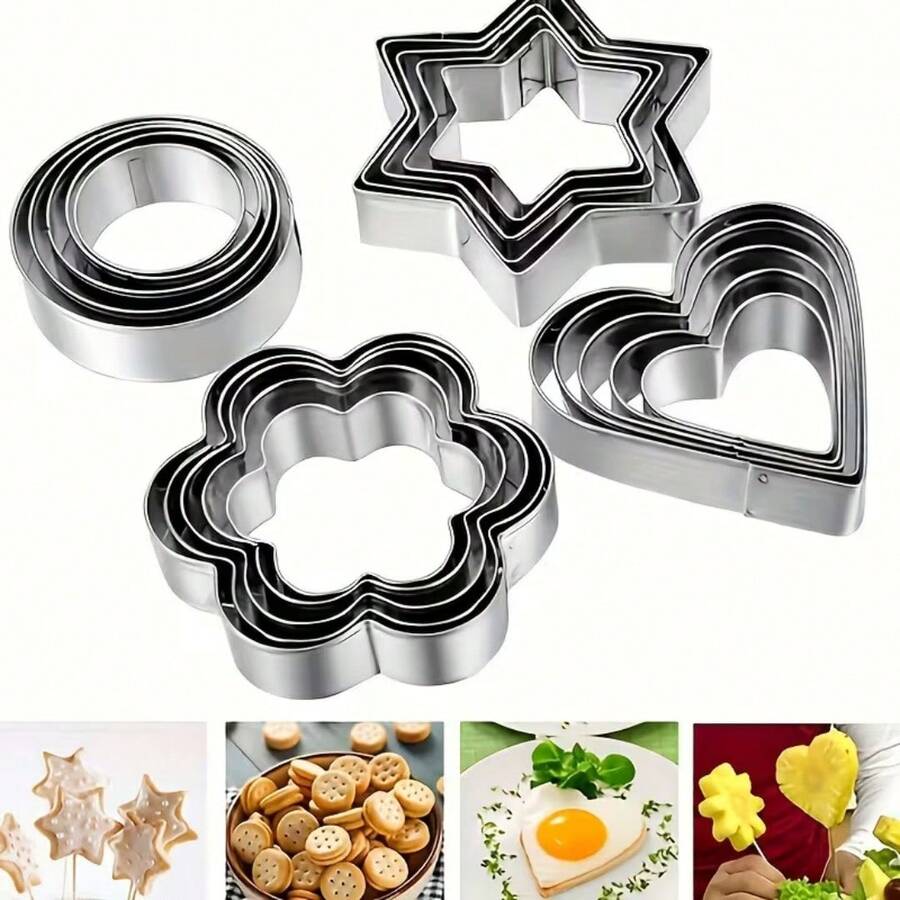 Bộ 20 khuôn cắt bánh quy hình ngôi sao, trái tim, hoa tròn (ngôi sao lục giác), khuôn cắt bánh quy hình ngôi sao, trái tim, hoa, hình tròn bằng thép không gỉ, khuôn mini tự làm bánh. - Xem 1