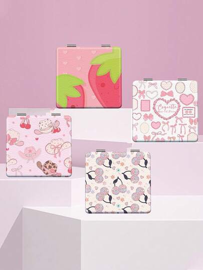 1个便携式折叠卡通化妆镜，桌面化妆镜，适用于女性、学生、家庭使用