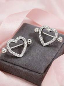 一对适合日常佩戴的心形锆石乳环 - 銀色 - 查看 4