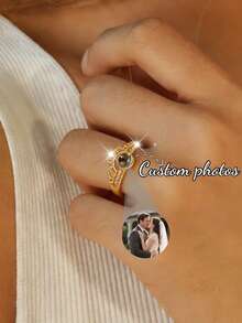 Customized Personalized Projection Ring, Photo Engraved Commitment Ring For Women & Men, 2pcs Heart-Shaped Adjustable, Valentine's Day & Christmas Gift - Multi-color Version - 1 - View 9