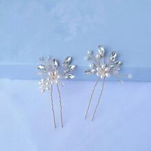 2件装新娘发饰，包括花朵造型发夹、珍珠水晶发夹，色调优雅 - 彩色 - 查看 9