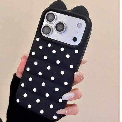 Ốp lưng điện thoại hình tai mèo chấm bi 3D hoạt hình, vỏ bảo vệ bằng silicon cho iPhone 17 Pro Max, 16, 15, 14, 13 Pro Max, ốp mềm cá nhân hóa tương thích với iPhone 16 Pro Max, 15 Pro, 17 Pro mới.
