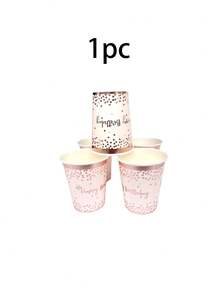 10pcs Rose Gold Birthday Party Tableware Set, Including Rose Gold Disposable Paper Plates, Cups, Napkins, Elegant One-Time Rose Gold Tablecloth Decor, Suitable For Birthday, Wedding, Party, Tea Ceremony And Other Occasions, Can Be Used For Decoration - Multicolor - View 11