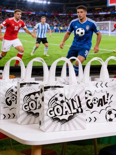 运动主题派对帆布手提袋，黑白足球印花无纺布手提包，世界杯小礼品包装袋，派对回礼袋，足球主题派对装饰，惊喜礼品包装用品，适用于足球派对、生日派对、主题派对，送给她的/他的礼物