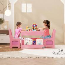 Kids Table And Chair Set, 4 In 1 Wooden Activity Table & 2 Chairs With Storage Drawer Detachable Tabletop For Toddlers Kids Drawing, Reading, Crafts - ROSA - Ver 6